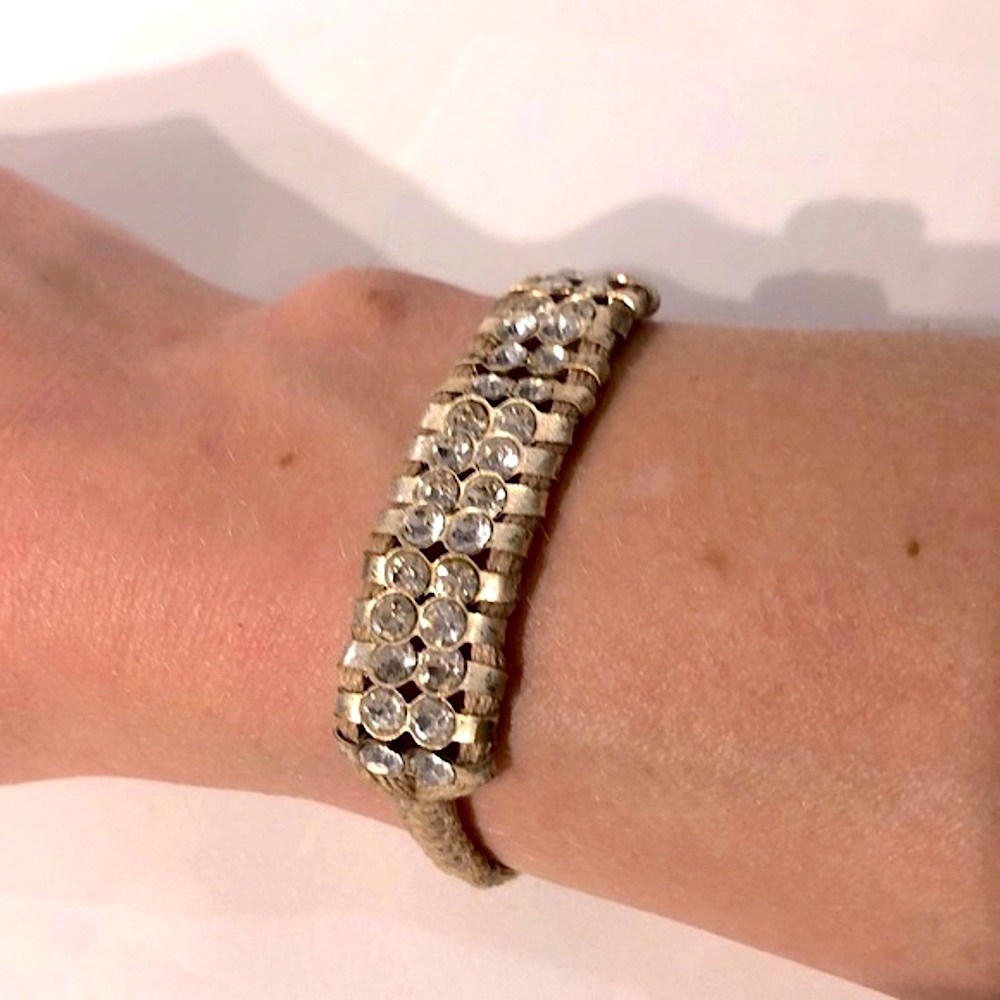 Silver Rhinestone Peach Thread Adjustable Bracelet